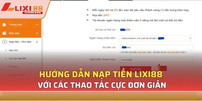 Hướng dẫn chi tiết các bước để Nạp tiền lixi88